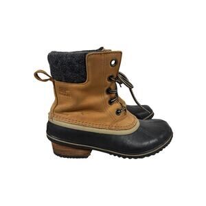 Sorel Boots Womens 8 Elk Tan Slimpack II Lace Duck Boot Waterproof Block Heel